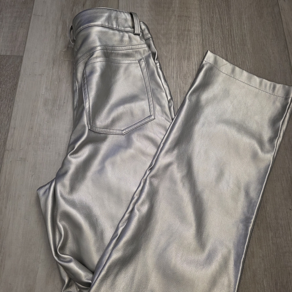 House of Harlow 1960 Silver Faux Leather Pants Size 2 Metallic Straight Leg - Picture 13 of 16